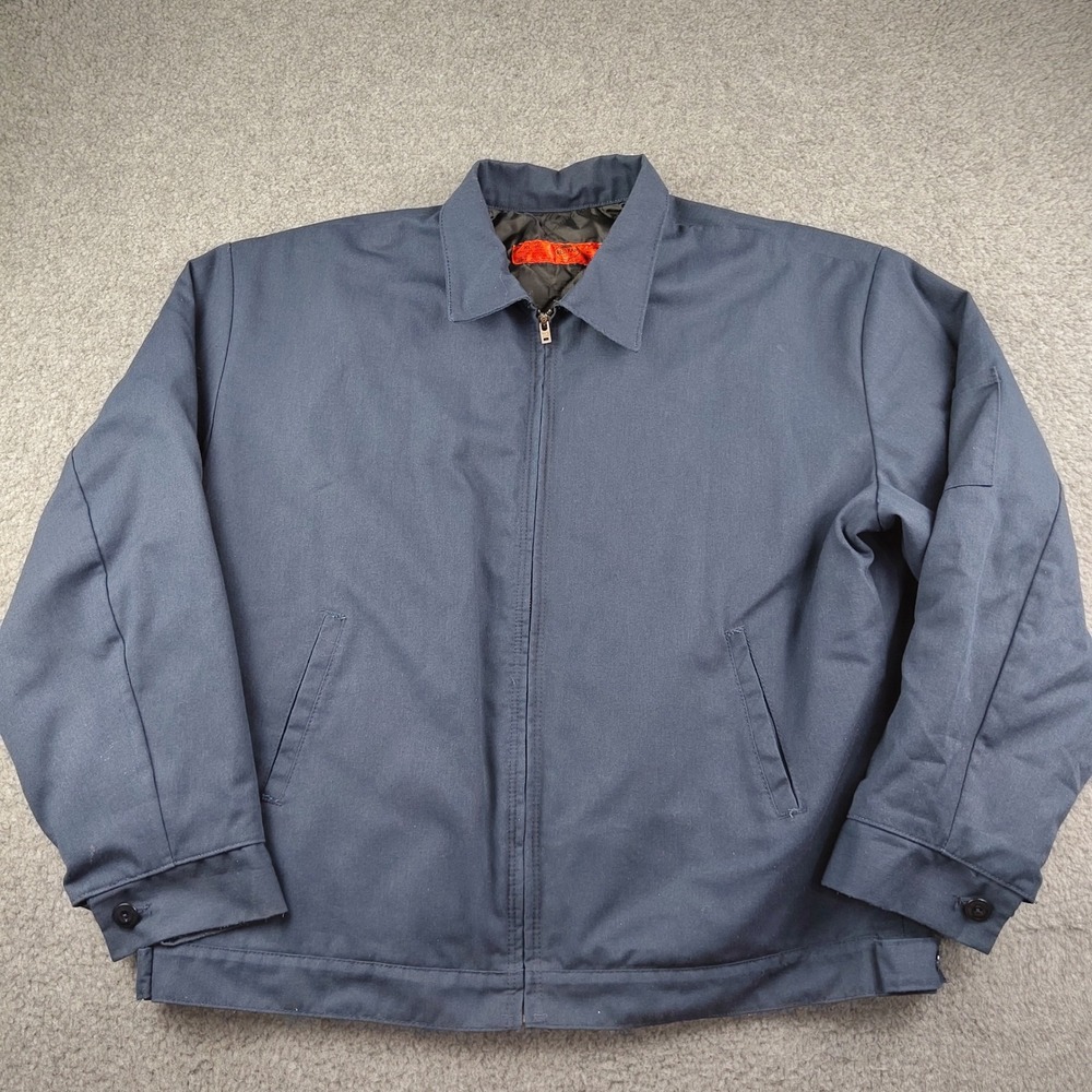 Red Kap Work Bomber Jacket Mens XL Slash Pocket Quilted Lined Navy Blue EUC